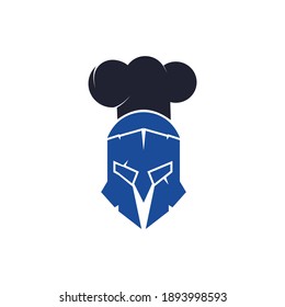 Spartan chef vector logo design template. Minimal logo of chef warrior with chef hat vector illustration.