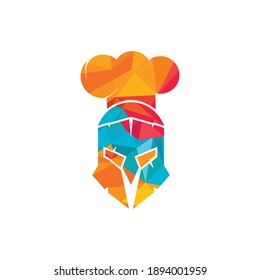Spartan chef vector logo design template. Minimal logo of chef warrior with chef hat vector illustration.