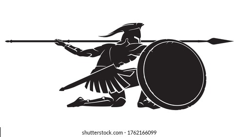 Spartan Crouching Silhouette, Side View