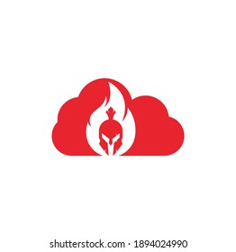 Spartan fire cloud shape concept logo design vector. spartan helmet logo on fire.