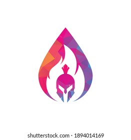 Spartan fire drop shape concept logo design vector. spartan helmet logo on fire