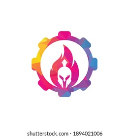 Spartan fire gear shape concept logo design vector. spartan helmet logo on fire.