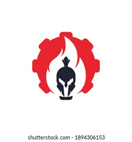 Spartan fire gear shape concept logo design vector. spartan helmet logo on fire.