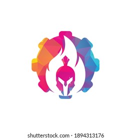 Spartan fire gear shape concept logo design vector. spartan helmet logo on fire.