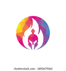 Spartan fire logo design vector. spartan helmet logo on fire.