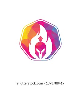 Spartan fire logo design vector. spartan helmet logo on fire.