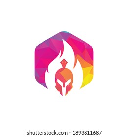 Spartan fire logo design vector. spartan helmet logo on fire.