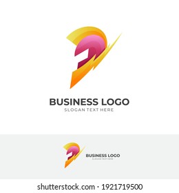 spartan flash logo, helmet and thunder, combination logo with 3d red and yellow color style