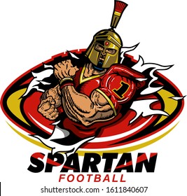 spartan football team design with player ripping through ball for school, college or league