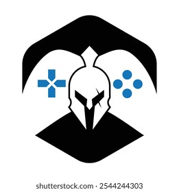 Spartan game pad vector logo illustration. Spartan joystick template icon.