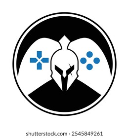 Spartan game pad vector logo illustration. Spartan joystick template icon.