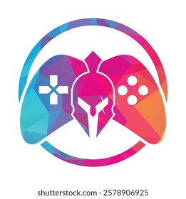 Spartan game pad vector logo illustration. Spartan joystick template icon.