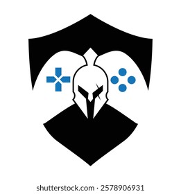 Spartan game pad vector logo illustration. Spartan joystick template icon.
