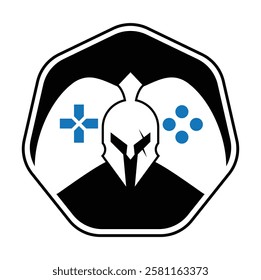 Spartan game pad vector logo illustration. Spartan joystick template icon.