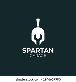 Spartan garage logo made with spartan helmet and spanner silhouette , designed with simple style