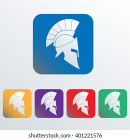 Spartan and gladiator helmet icon. Ancient Roman or Greek helmet with feathered crest. Colorful vector illustration.