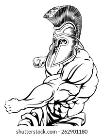 Spartan or gladiator mascot character or sports mascot fighting punching with a fist