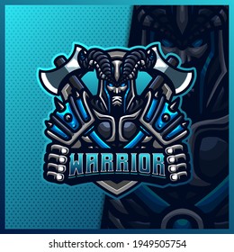 Spartan Gladiator Warrior with axe mascot esport logo design illustrations vector template, Roman Knight logo for team game streamer youtuber banner twitch discord