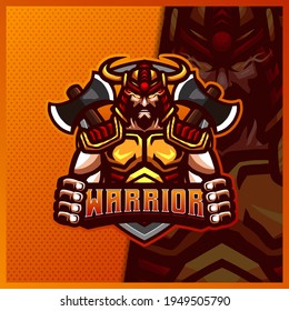 Spartan Gladiator Warrior With Axe mascot esport logo design illustrations vector template, Roman Knight logo for team game streamer youtuber banner twitch discord