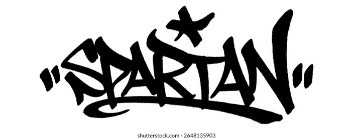 Spartan graffiti tag in bold black spray paint with drips. Transparent background. Urban symbol of strength, discipline, and fearless warrior spirit.