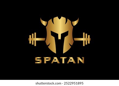 Spartan gym and fitness logo. Spartan bodybuilding logo with barbell and horns.