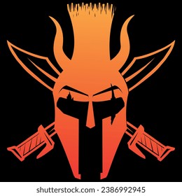 diseño de cabeza espartana con logotipo de cuchillo