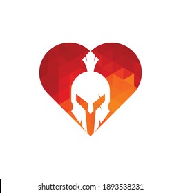 Diseño del logo del concepto de forma de corazón espartano. Antigüedades vintage Diseño vectorial de guerrero espartano	