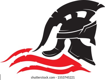 Spartan Helm Design Symbol with Red Cape