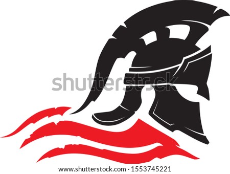 Spartan Helm Design Symbol with Red Cape