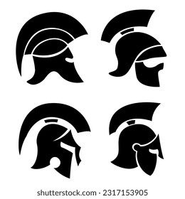 Spartan Helm Variations Set in side view isolated on white background. Logo design template. Vector illustration.