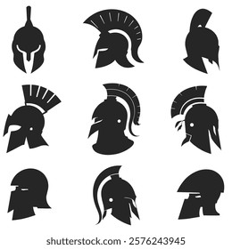 Spartan helmet. ancient warrior icons. helmet silhouett