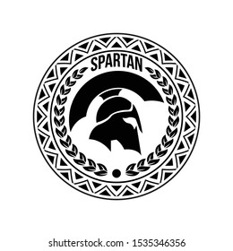 Spartan Helmet circle shield logo design template for military game armory and company