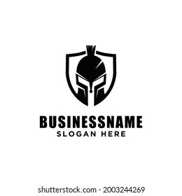 spartan helmet combine with shield logo design illustration