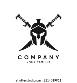 spartan helmet and cross sword design on white background. vector illustration