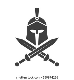 Spartan helmet. Crossed swords. Greek warrior.
