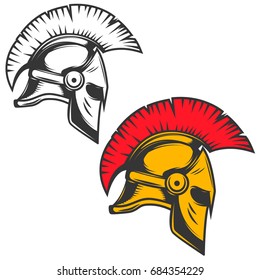 Spartan helmet. Design elements for emblem, sign, badge. Vector illustration
