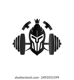 Spartan helmet with dumbbells. Vector illustration on white background.