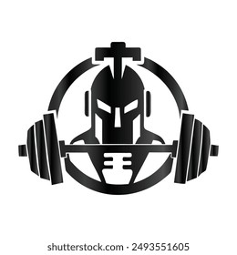 Spartan helmet with dumbbells. Vector illustration on white background.
