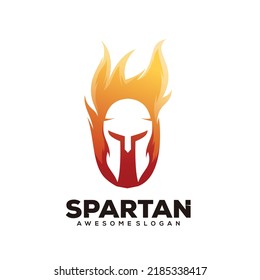 Spartan helmet fire gradient style vector design