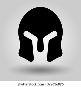 Spartan Helmet full face silhouette, symbol of gladiator soldier or greek warrior or roman legionary, hero sign, vector