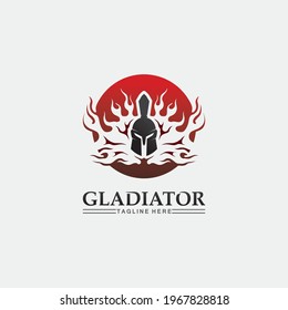 Casco espartano, plantilla de logotipo gladiador diseño de icono vectorial, icono de cabeza de guerreros, deporte retro soldado y vintage