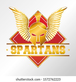 Spartan Helmet Gold Emblema. Vector Design National. Illustration Country Symbol. Insignia Banner Logo.