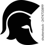 Spartan helmet icon in Fill style use for safety Greek gladiator design element emblem create for logo, symbol. Vector for apps and website isolated on transparent background. Trojan sign silhouette.