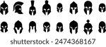 Spartan helmet icons Set in Fill styles use for safety Greek gladiator designs elements emblem create for logos, symbols. Vectors for apps and website isolated on transparent background. Trojan signs.