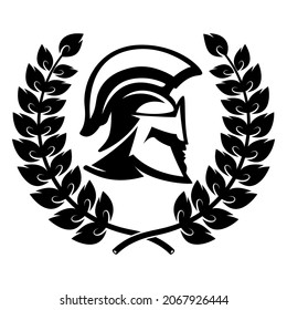 Spartan helmet with laurel wreath. Design element for logo, emblem, sign, poster, t shirt. Vector illustration