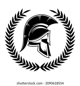 Spartan helmet with laurel wreath. Design element for logo, emblem, sign, poster, t shirt. Vector illustration