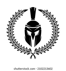 Spartan helmet with laurel wreath. Design element for logo, emblem, sign, poster, t shirt. Vector illustration
