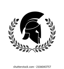 Spartan helmet with laurel wreath. Design element for logo, emblem, sign, poster, t shirt. Vector illustration