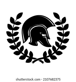 Spartan helmet with laurel wreath. Design element for logo, emblem, sign, poster, t shirt. Vector illustration