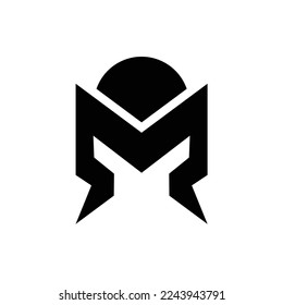 Spartan helmet lightning warrior bold letter m with thunder simple minimalist logo design	
